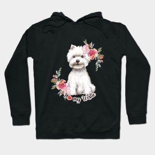 I Love My Westie Cute Westie Puppy with Flowers Watercolor Art Hoodie